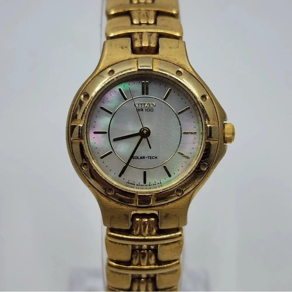 78 Citizen Gold Eco-Drive Solar-Tech Gold-toned Mother of Pearl Face Timepiece